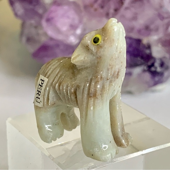 Soapstone WOLF Figurine MINI Carved Stone Coyote Dog Carving Crystal Animal 1.5" - Picture 4 of 11